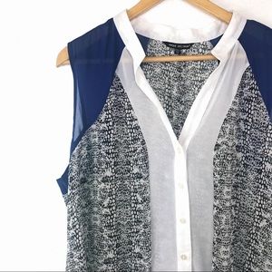 Blue & White Sleeveless Animal Print Blouse
